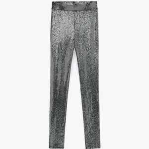 ZARA SILVER SEQUIN LEGGINGS